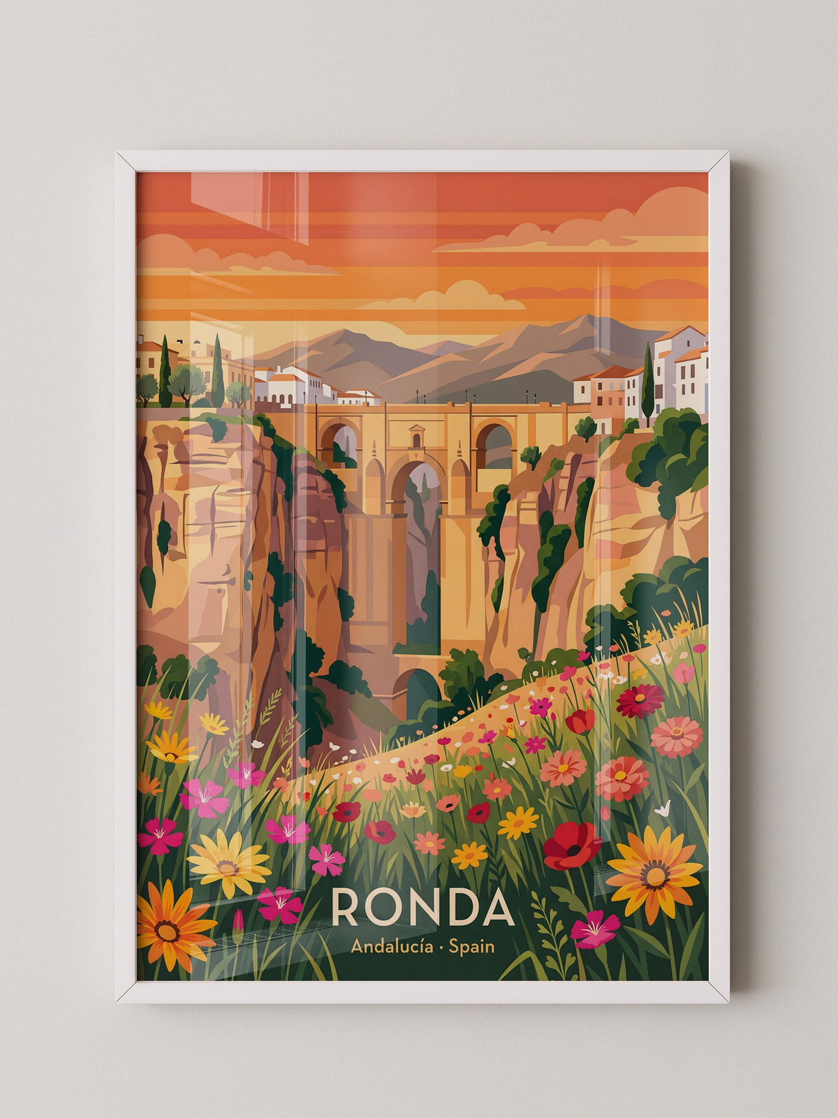 Ronda Brücke Blumen Panorama