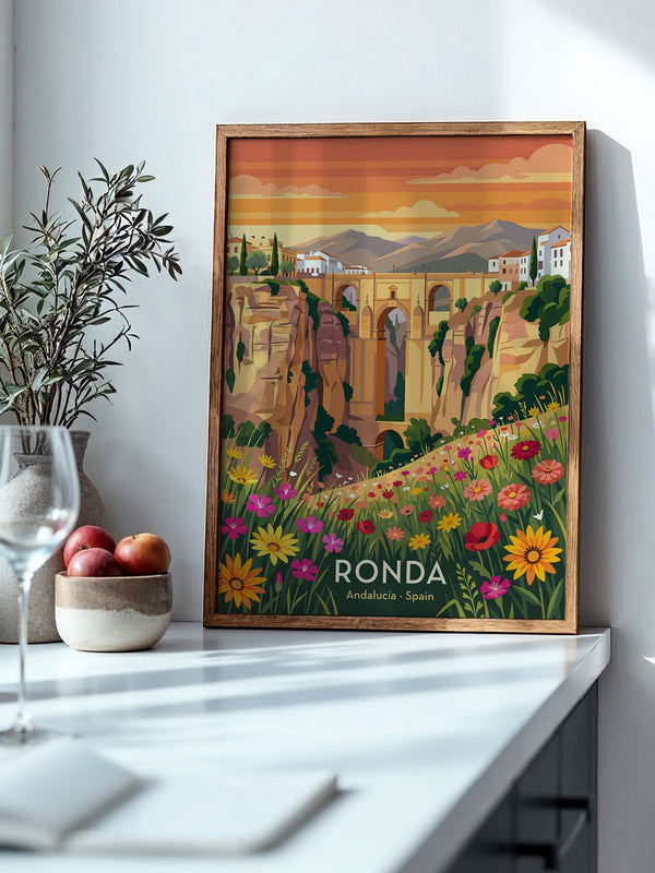 Ronda Brücke Blumen Panorama