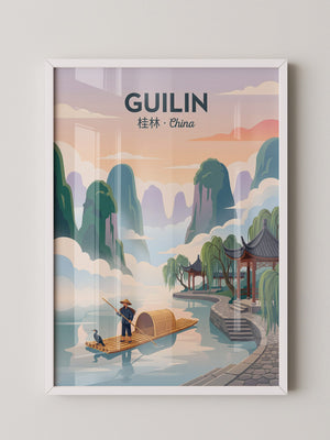 Guilin Bambusfloß Sonnenuntergang