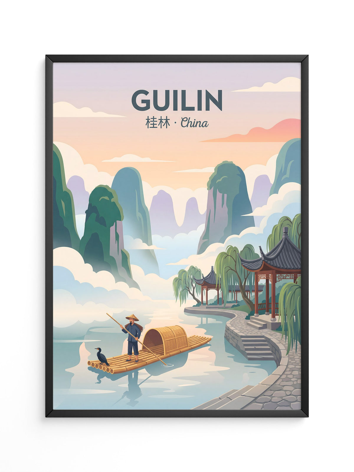 Guilin Bambusfloß Sonnenuntergang