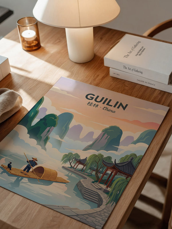 Guilin Bambusfloß Sonnenuntergang
