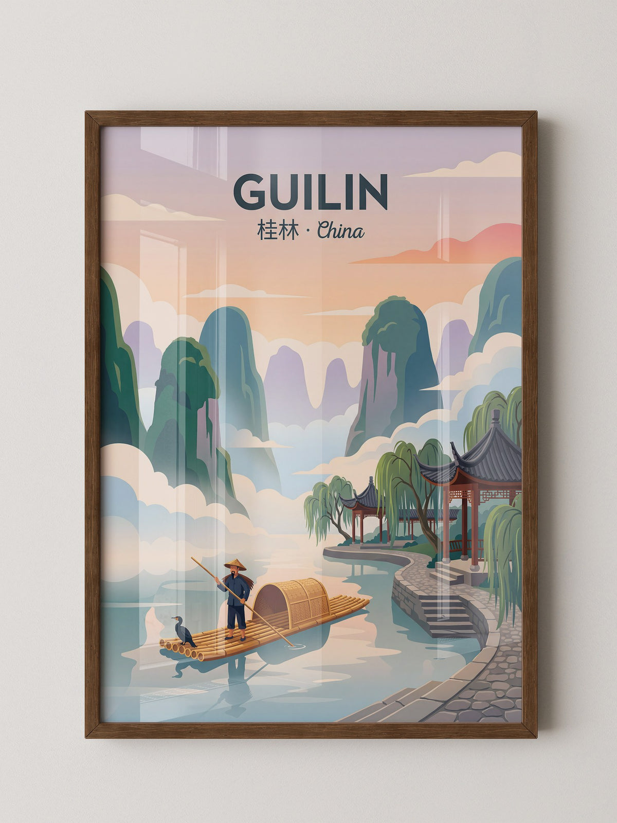 Guilin Bambusfloß Sonnenuntergang