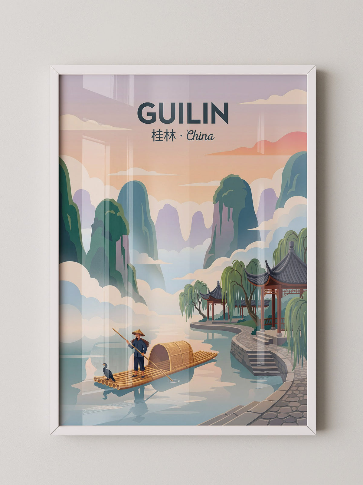 Guilin Bambusfloß Sonnenuntergang