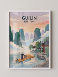 Guilin Bambusfloß Sonnenuntergang