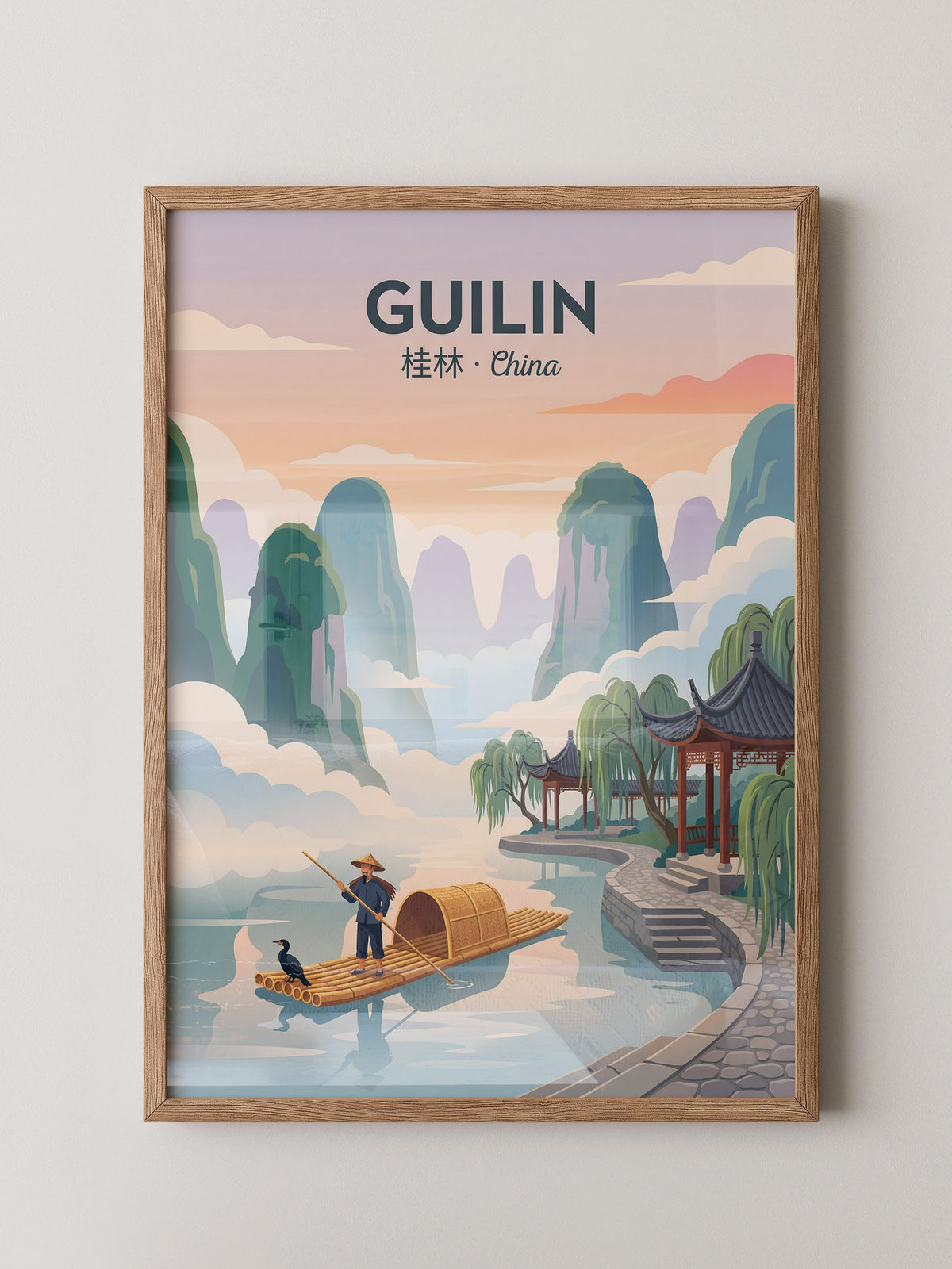 Guilin Bambusfloß Sonnenuntergang