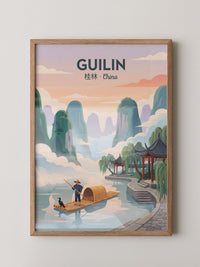 Guilin Bambusfloß Sonnenuntergang