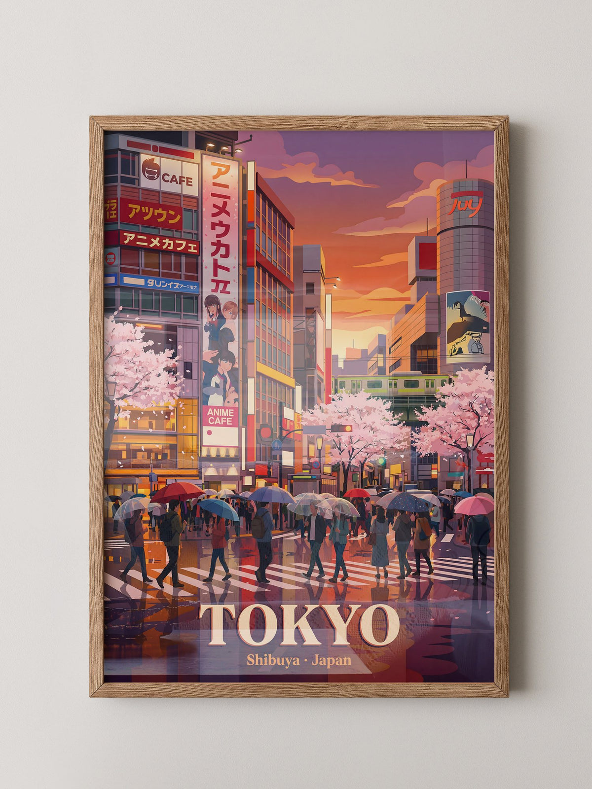 Shibuya Regen Sakura Abendstimmung