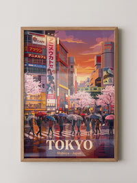 Shibuya Regen Sakura Abendstimmung