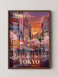 Shibuya Regen Sakura Abendstimmung