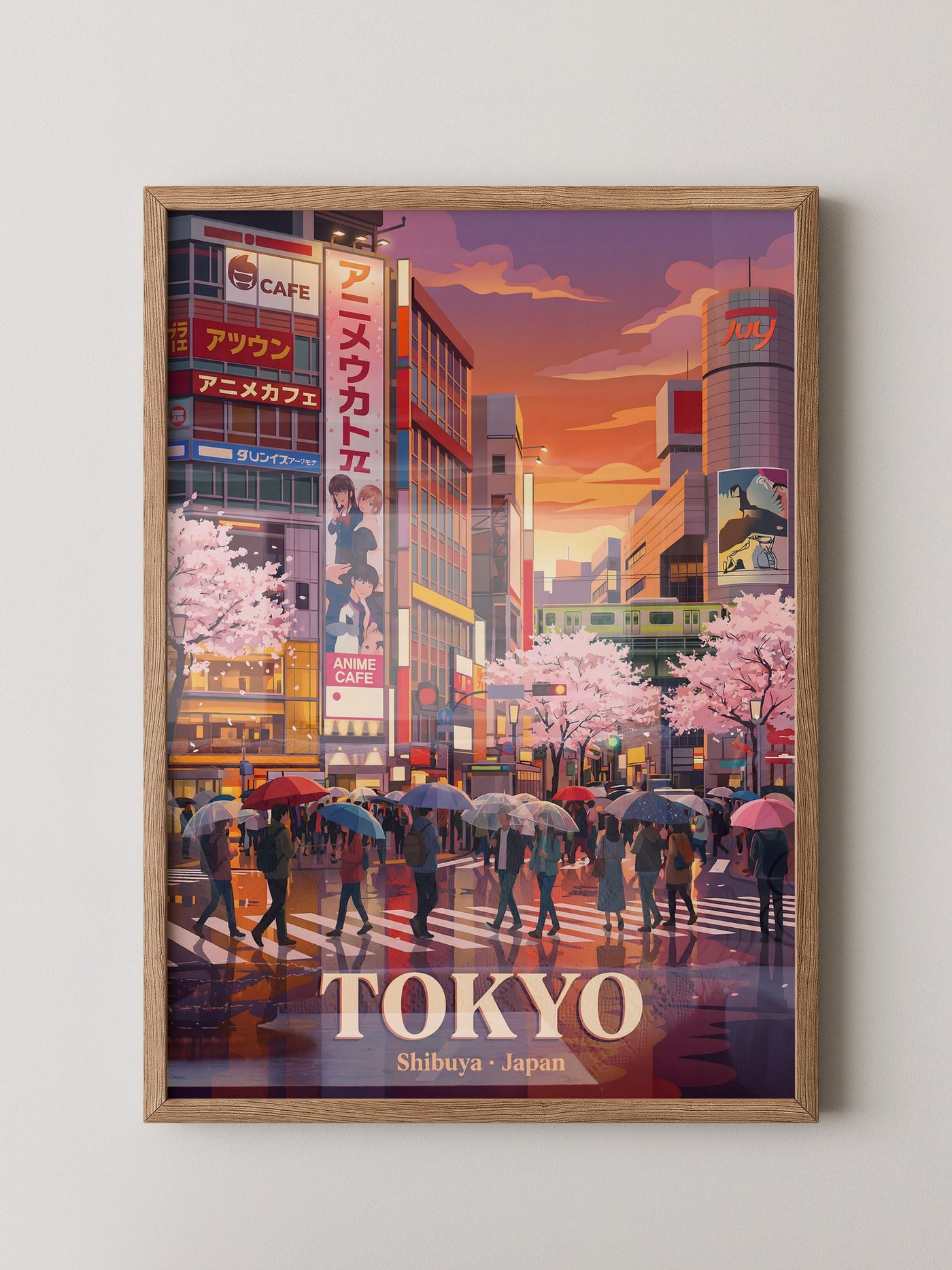 Shibuya Regen Sakura Abendstimmung