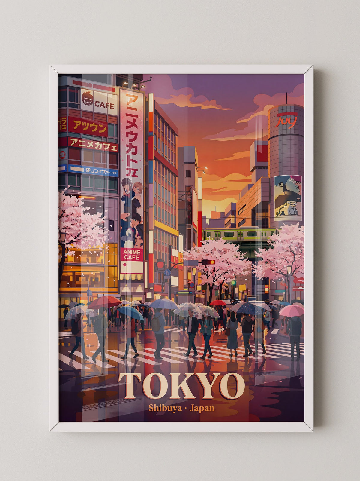 Shibuya Regen Sakura Abendstimmung