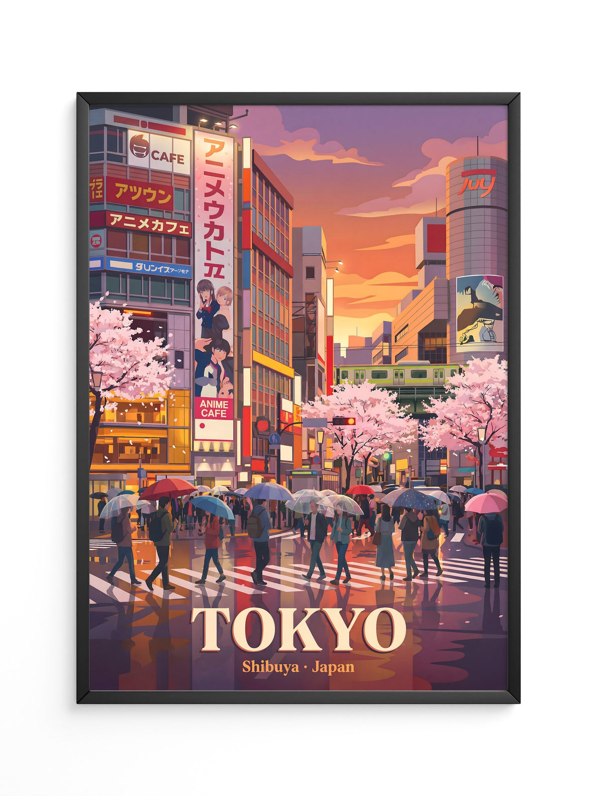 Shibuya Regen Sakura Abendstimmung