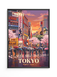 Shibuya Regen Sakura Abendstimmung