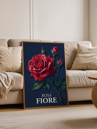 Rote Rose vor Dunkelblau