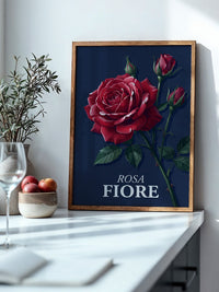 Rote Rose vor Dunkelblau