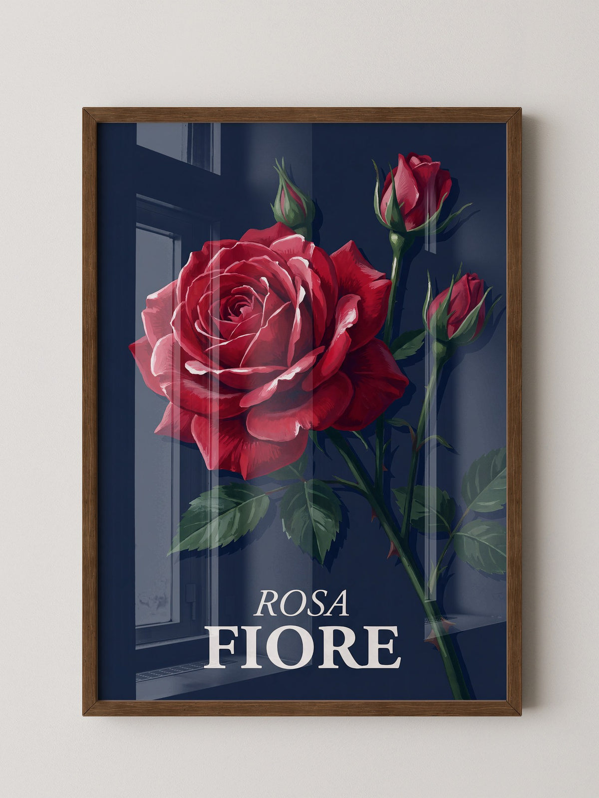 Rote Rose vor Dunkelblau