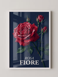 Rote Rose vor Dunkelblau
