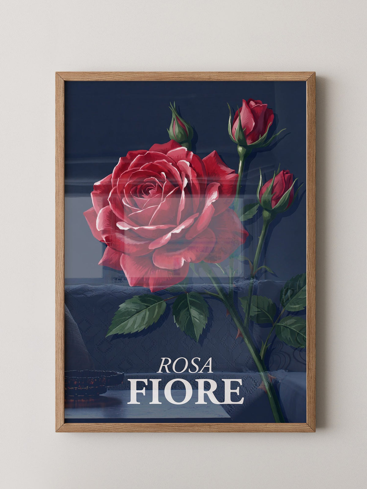 Rote Rose vor Dunkelblau