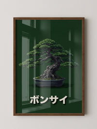 Bonsai mit grünem Hintergrund