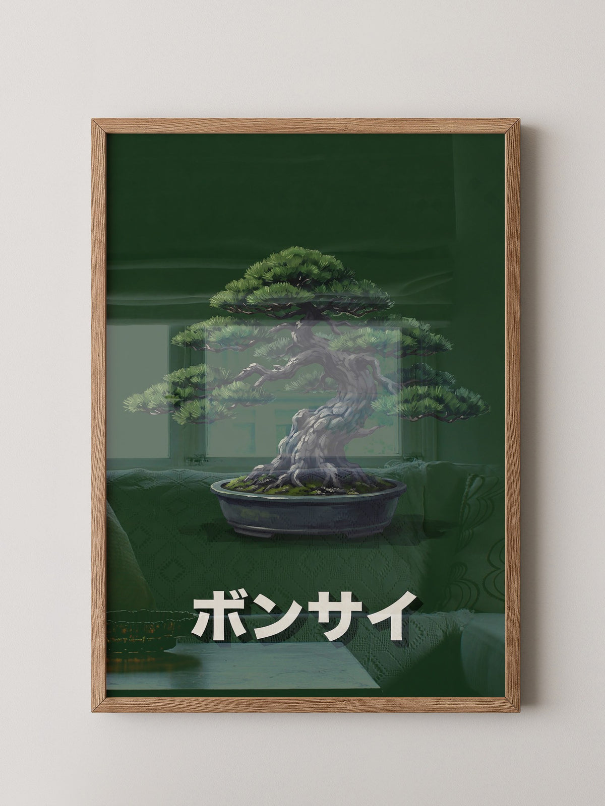 Bonsai mit grünem Hintergrund