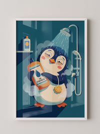 Pinguin Dusche fröhlich bunt