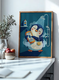 Pinguin Dusche fröhlich bunt