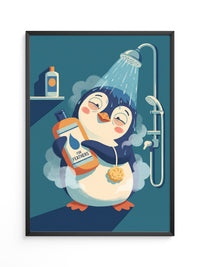 Pinguin Dusche fröhlich bunt