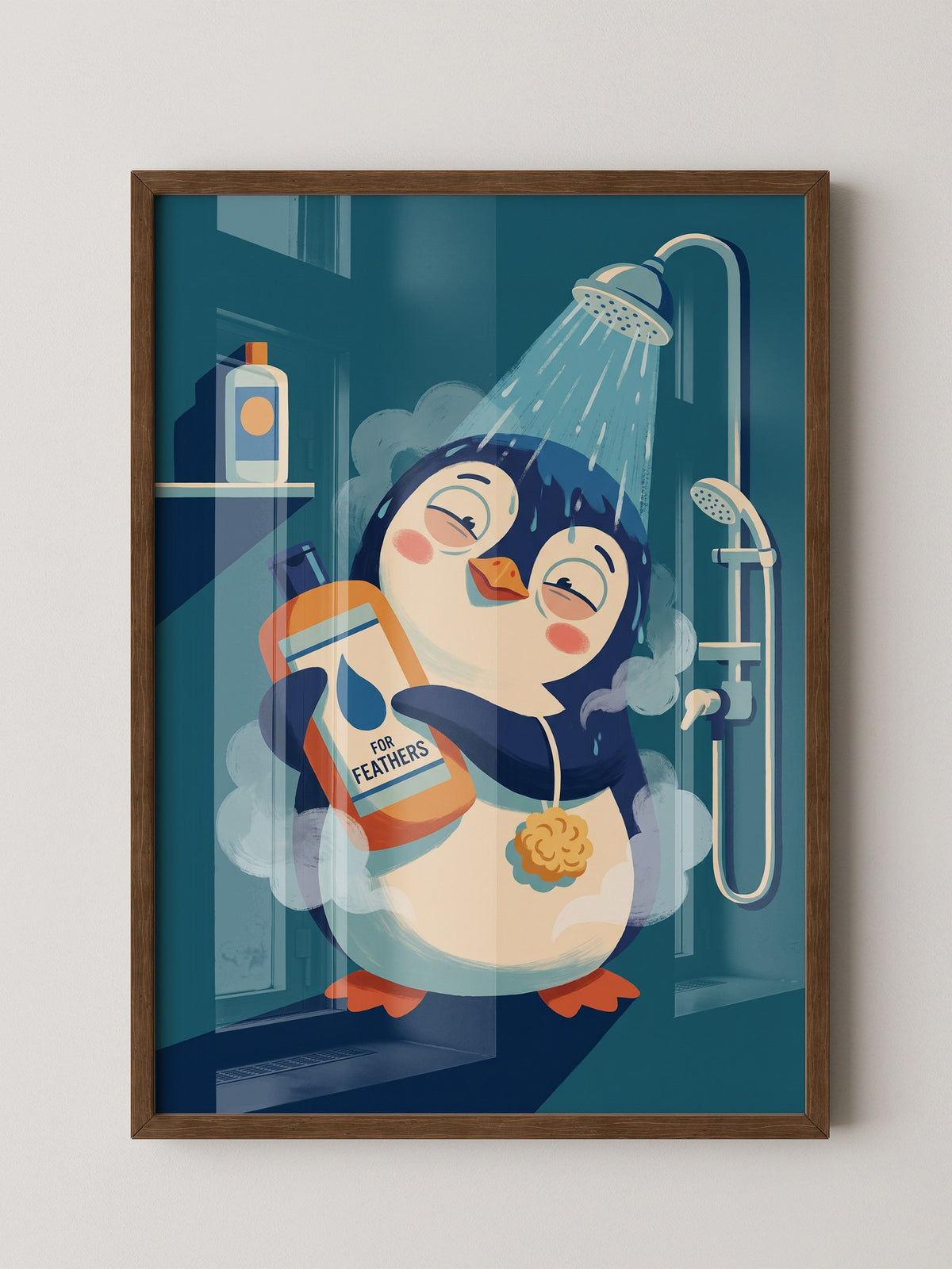 Pinguin Dusche fröhlich bunt