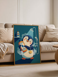 Pinguin Dusche fröhlich bunt
