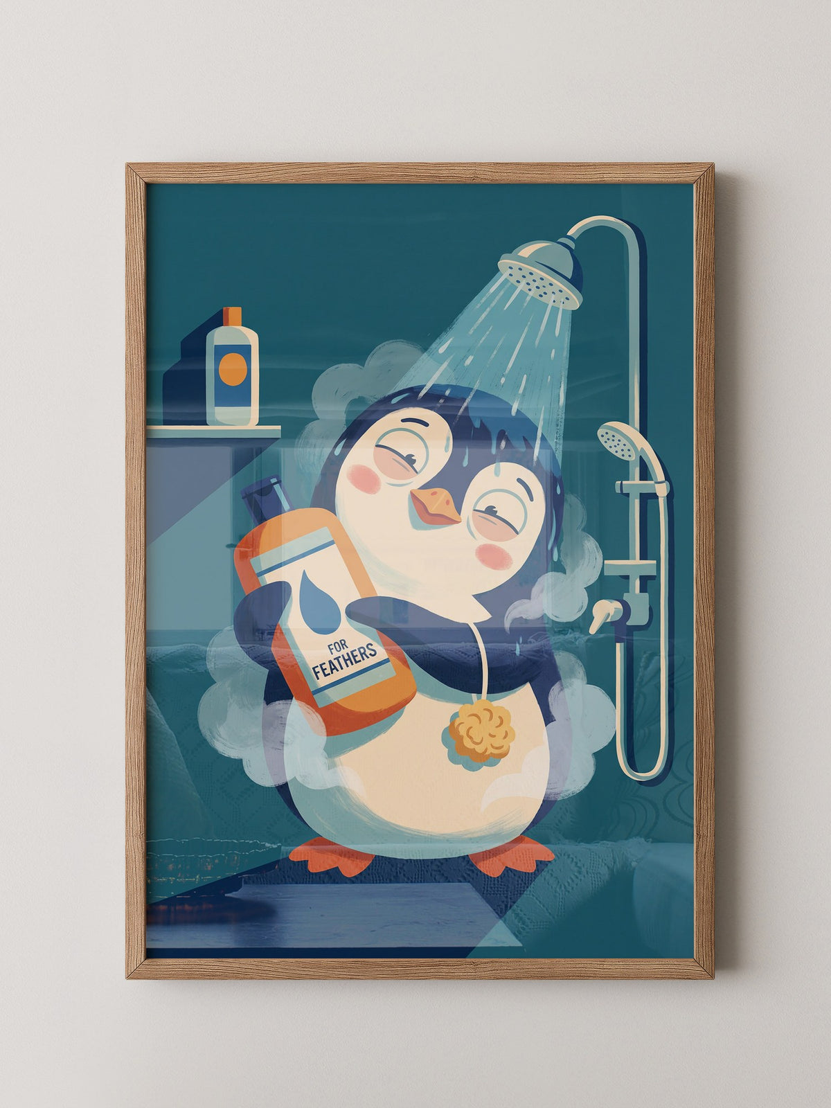 Pinguin Dusche fröhlich bunt