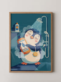 Pinguin Dusche fröhlich bunt