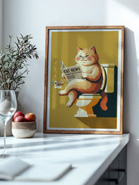 Lesender Kater auf Toilette Retro