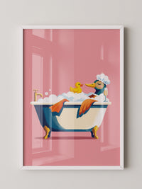 Ente Schaumbad Rosa Hintergrund