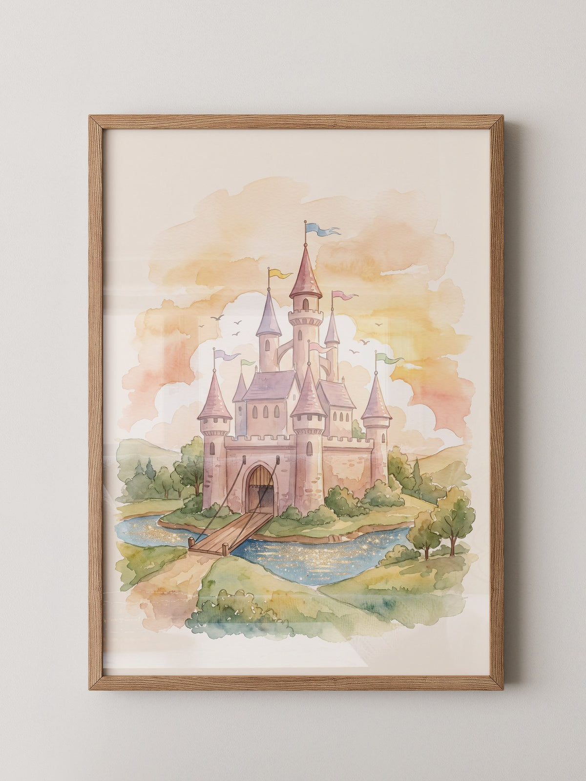 Märchenschloss Aquarell Sonnenuntergang