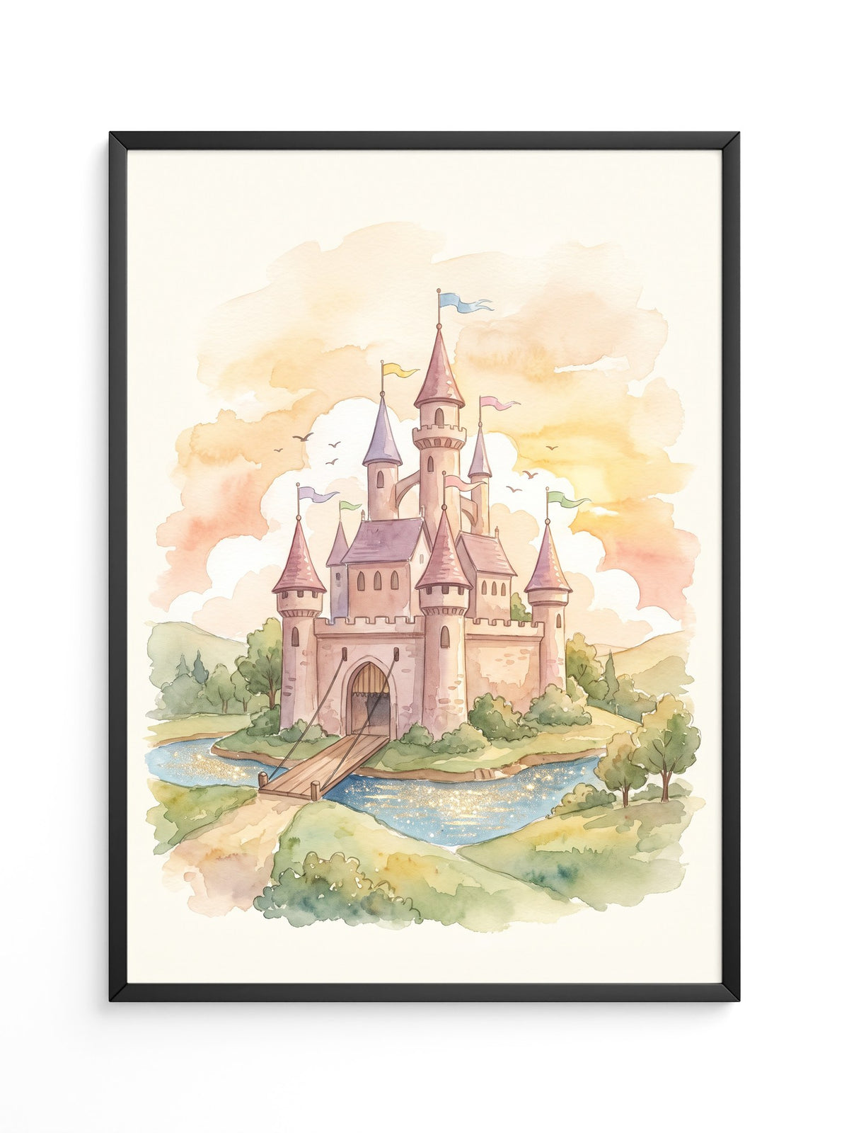 Märchenschloss Aquarell Sonnenuntergang