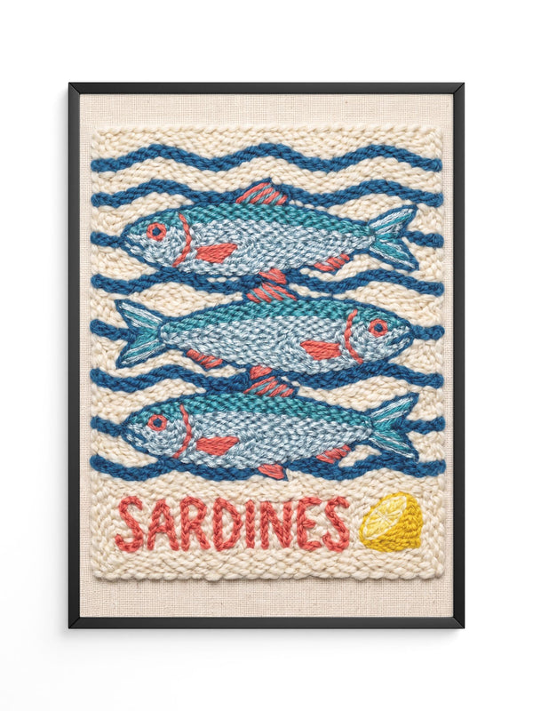 Sardinen Stickerei Wellenmuster