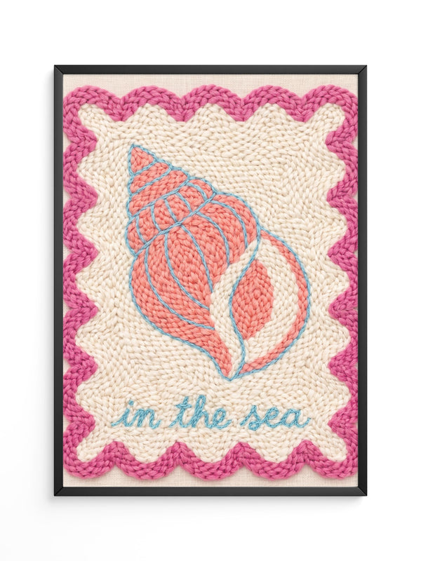 Muschel Stickerei Rosa Blau