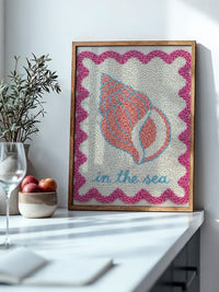 Muschel Stickerei Rosa Blau