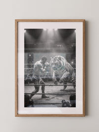 Mann gegen Tiger Ringkampf S/W