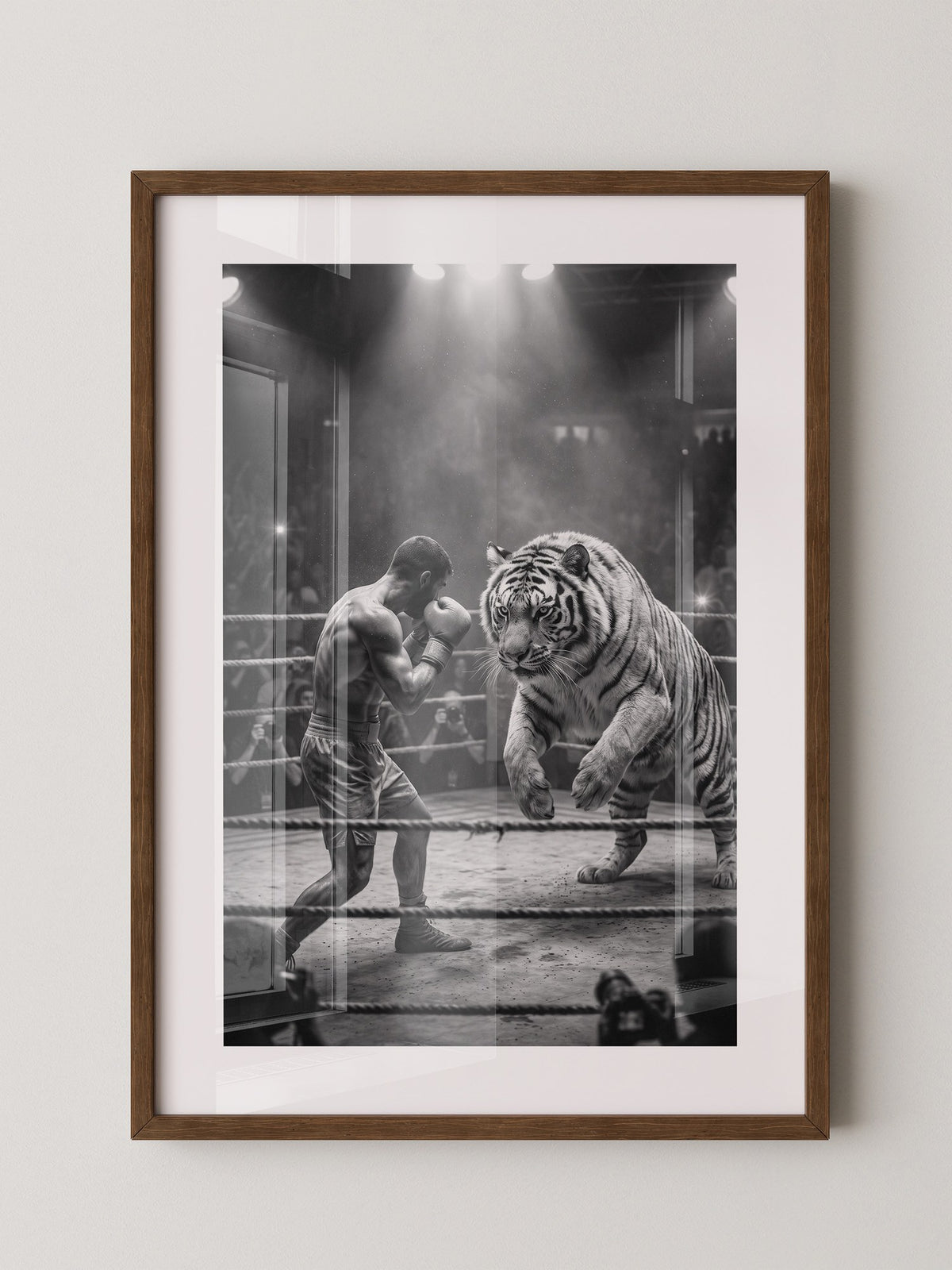 Mann gegen Tiger Ringkampf S/W