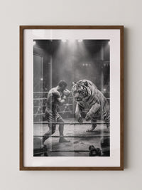 Mann gegen Tiger Ringkampf S/W