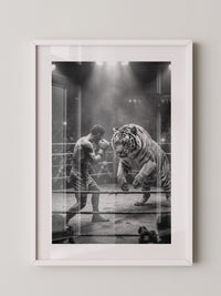 Mann gegen Tiger Ringkampf S/W