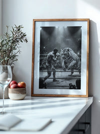 Mann gegen Tiger Ringkampf S/W