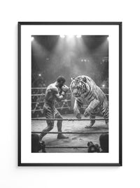 Mann gegen Tiger Ringkampf S/W