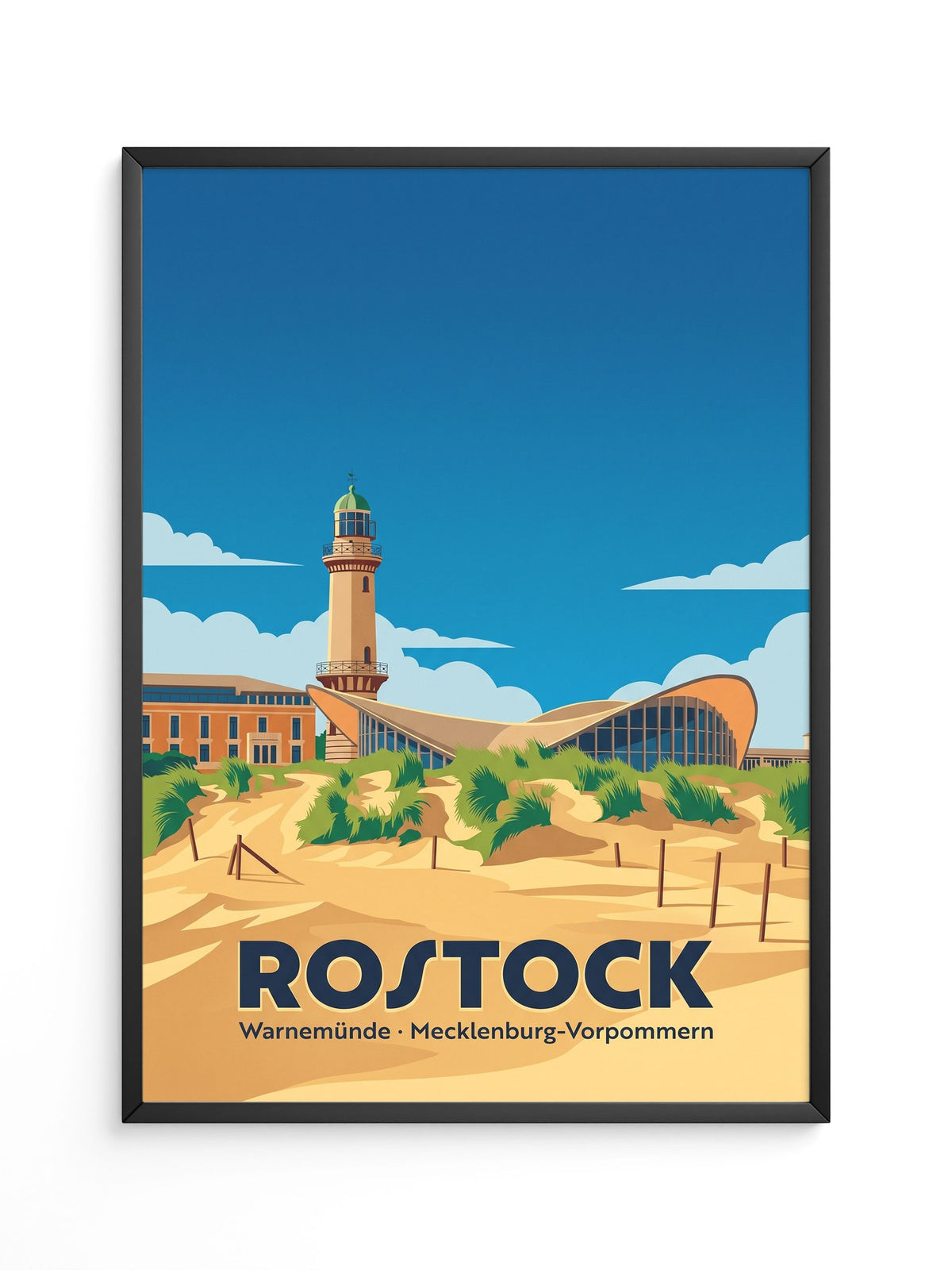 Rostock Leuchtturm Strand Illustration