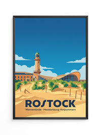 Rostock Leuchtturm Strand Illustration