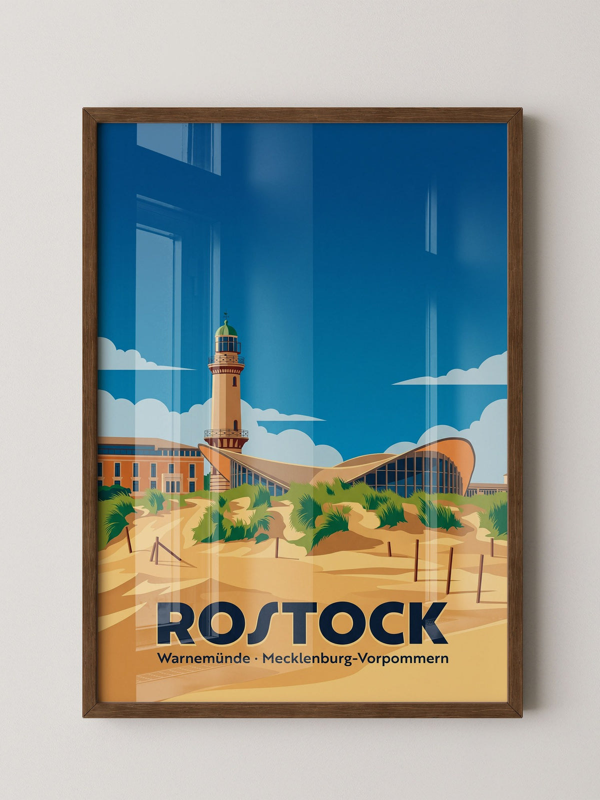 Rostock Leuchtturm Strand Illustration
