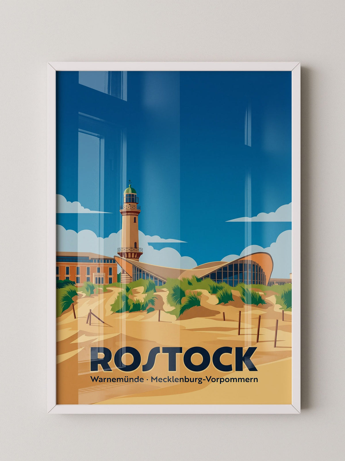 Rostock Leuchtturm Strand Illustration
