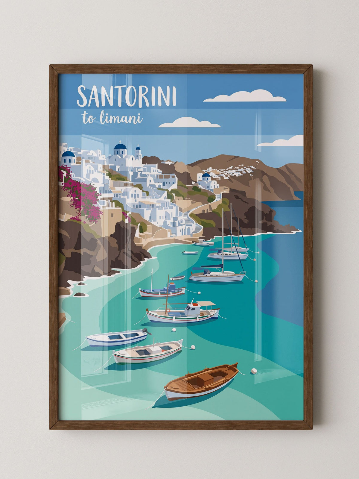 Santorini Bucht Illustration Boote
