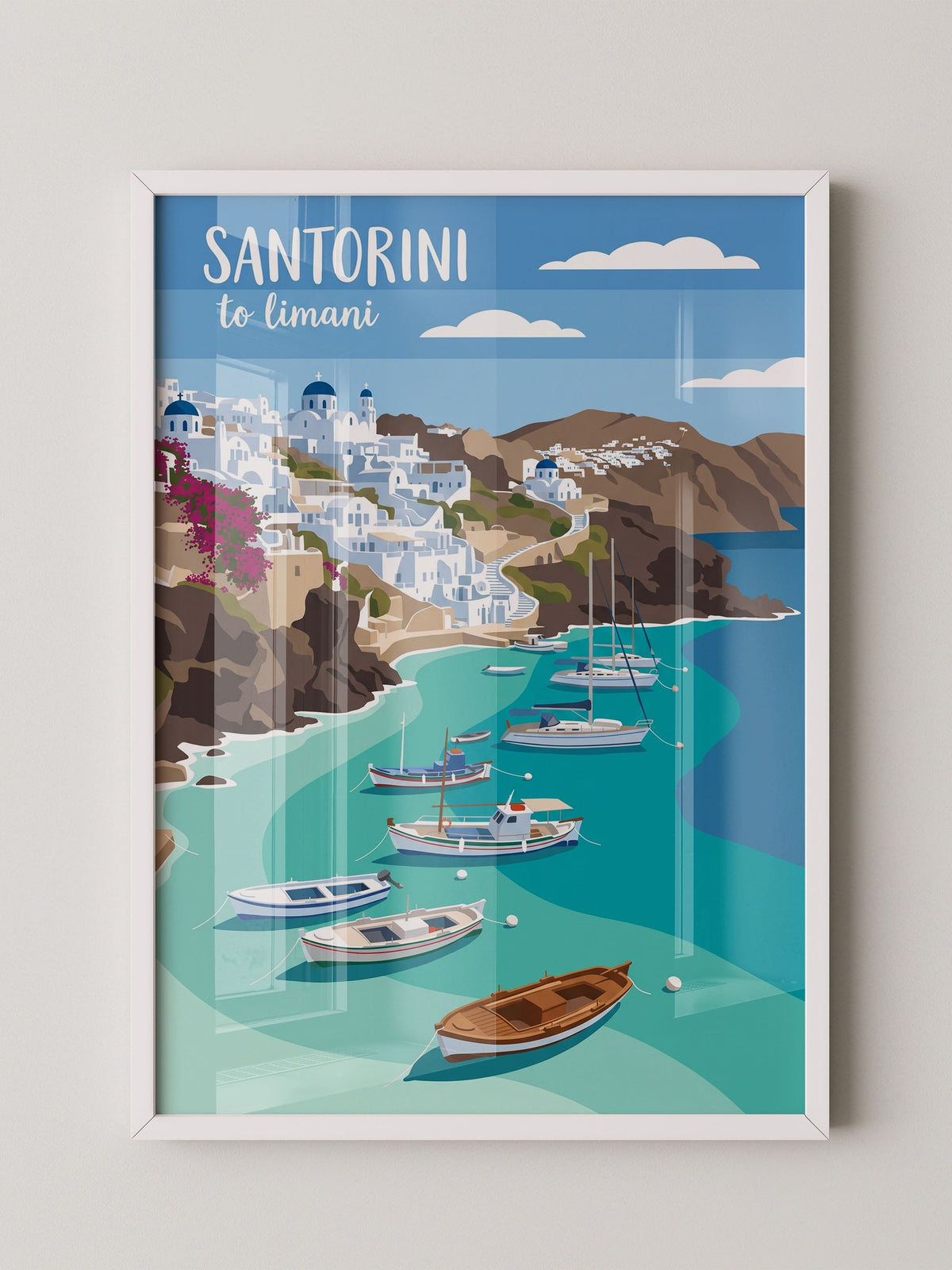Santorini Bucht Illustration Boote